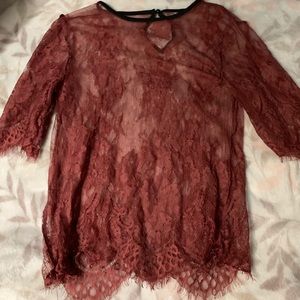 Transparent burgundy lace top